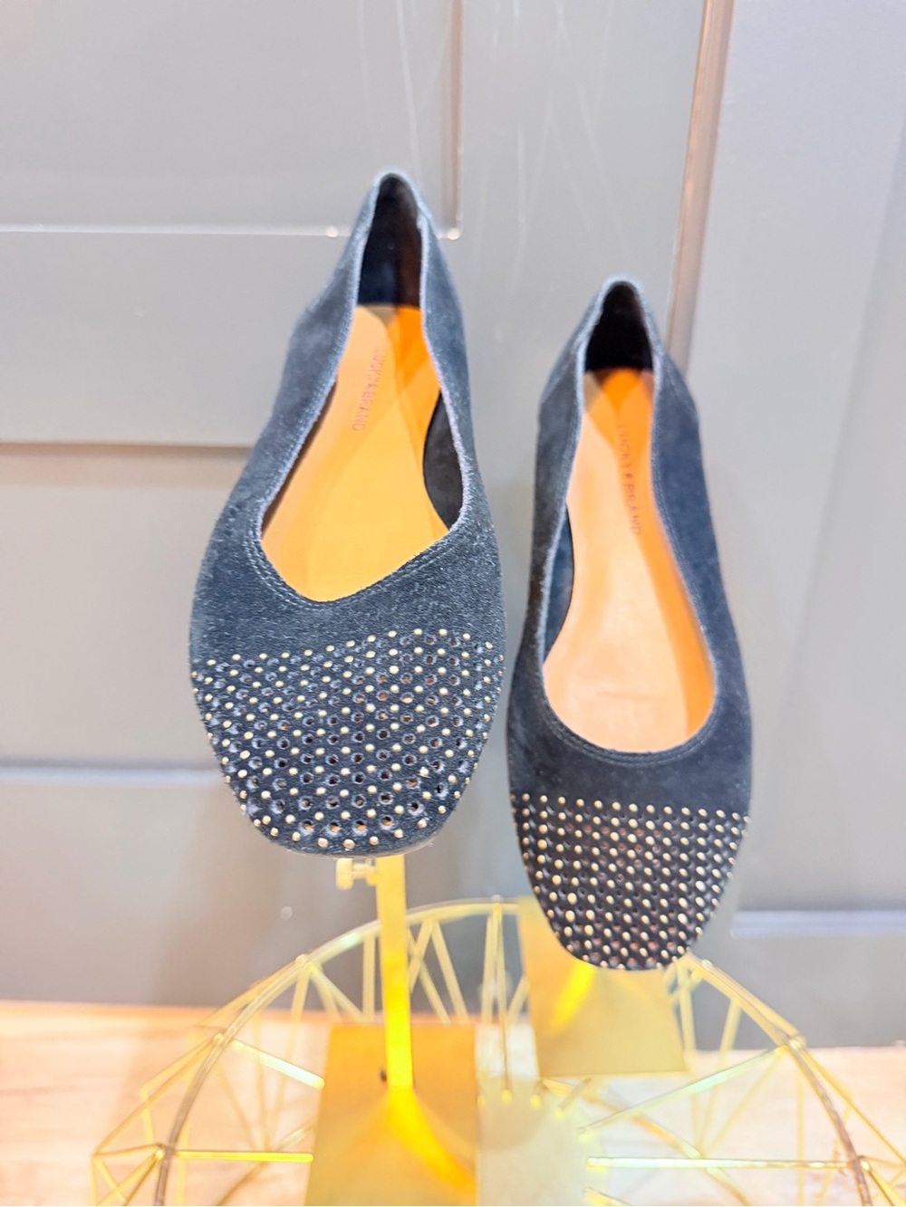 Lucky Brand Black Suede Studded Ballet Flats